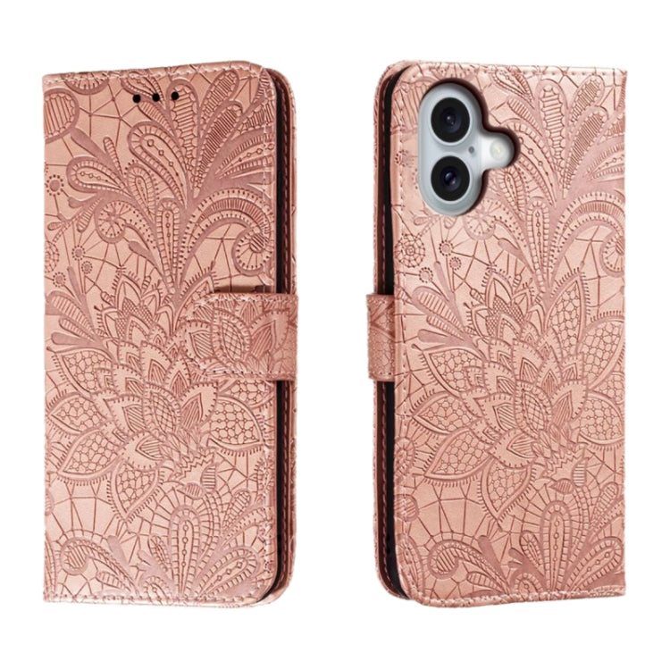 Lace Flower Embossing Flip Leather Phone Case, For iPhone 16, For iPhone 15 Pro Max, For iPhone 15 Pro, For iPhone 15 Plus