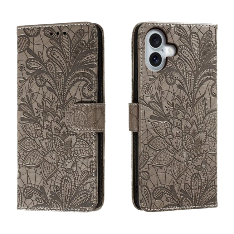 Lace Flower Embossing Flip Leather Phone Case, For iPhone 16e, For iPhone 16 Pro Max, For iPhone 16 Pro, For iPhone 16 Plus