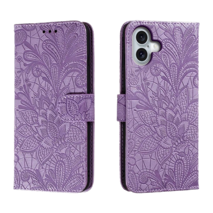 Lace Flower Embossing Flip Leather Phone Case, For iPhone 16e, For iPhone 16 Pro Max, For iPhone 16 Pro, For iPhone 16 Plus