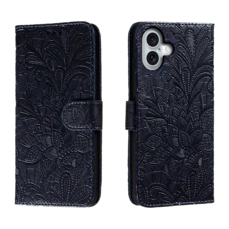 Lace Flower Embossing Flip Leather Phone Case, For iPhone 16e, For iPhone 16 Pro Max, For iPhone 16 Pro, For iPhone 16 Plus
