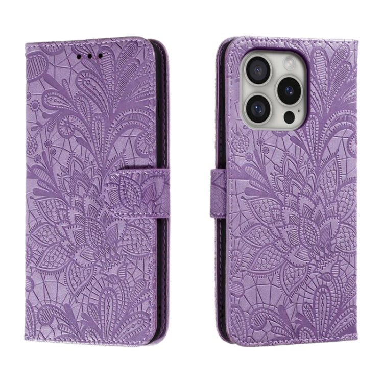 Lace Flower Embossing Flip Leather Phone Case, For iPhone 16e, For iPhone 16 Pro Max, For iPhone 16 Pro, For iPhone 16 Plus