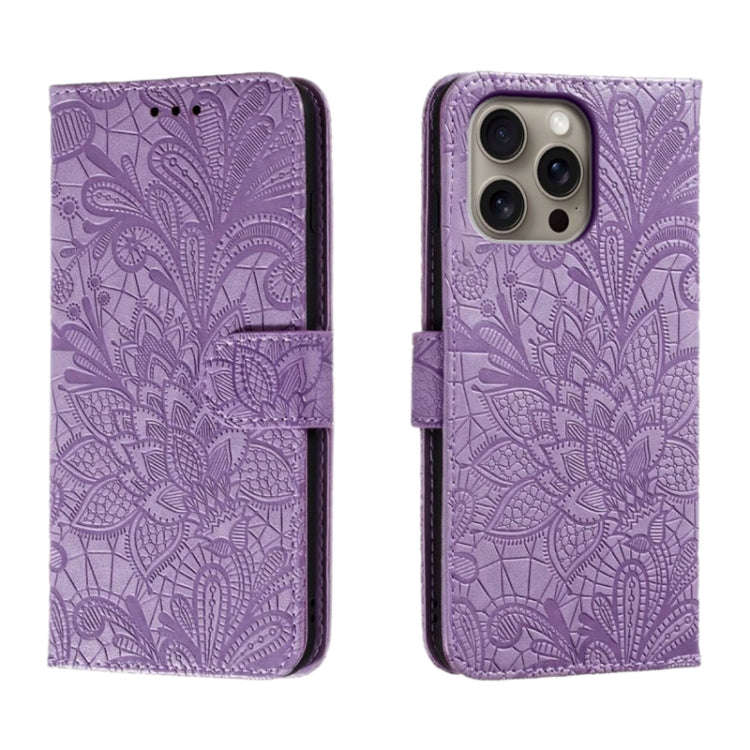 Lace Flower Embossing Flip Leather Phone Case, For iPhone 16e, For iPhone 16 Pro Max, For iPhone 16 Pro, For iPhone 16 Plus