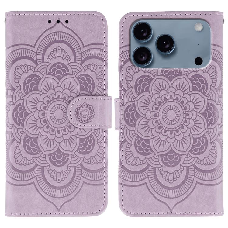 Sun Mandala Embossing Leather Phone Case, For iPhone 17 Pro Max, For iPhone 17 Pro, For iPhone 17