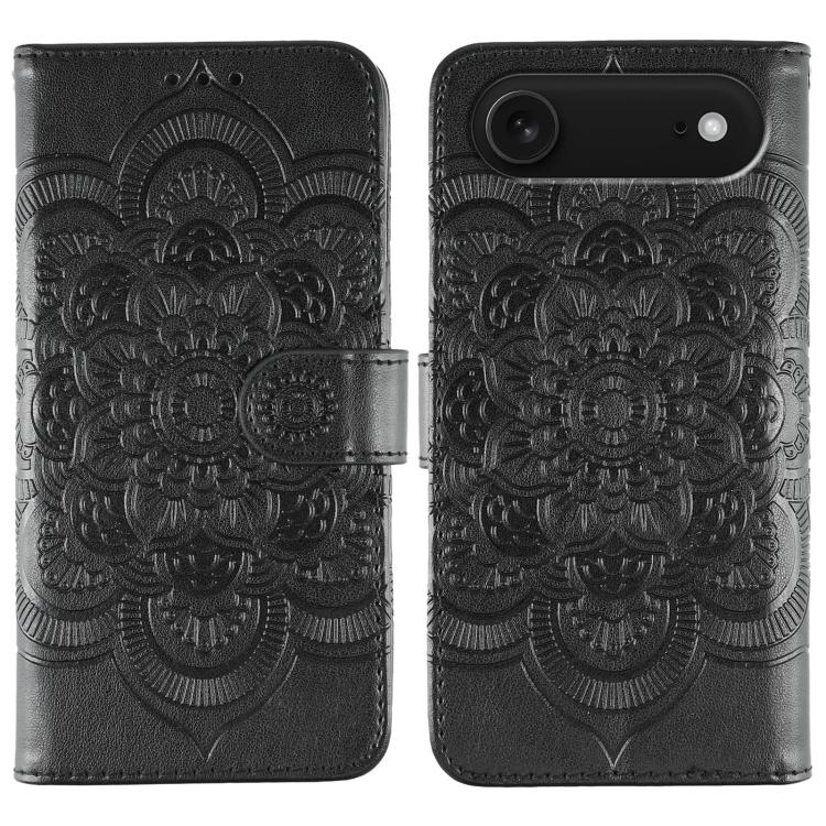 Sun Mandala Embossing Leather Phone Case, For iPhone 17 Air, For iPhone 16e, For iPhone 15 Pro Max