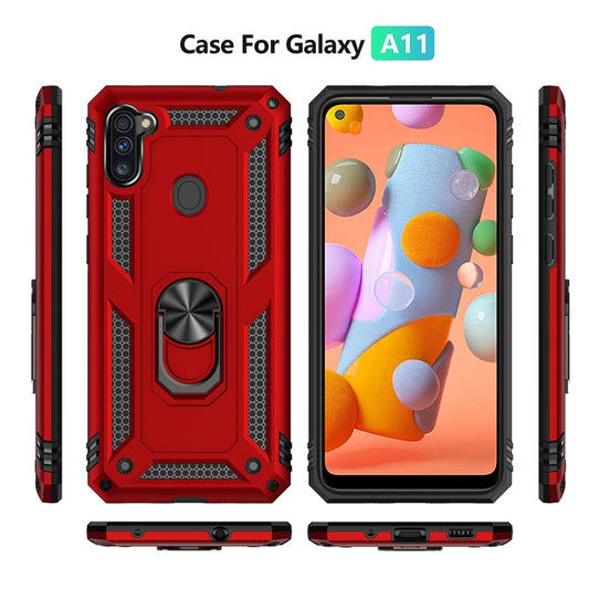 Galaxy A11 case front view showing dual-layer TPU PC construction