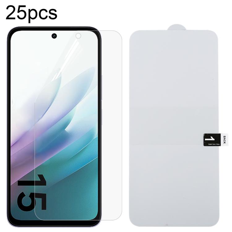 25pcs Full Screen Protector Explosion-proof Hydrogel Film, For Xiaomi Poco M7 Plus 5G, For Xiaomi 15T Pro 5G, For Xiaomi 15T 5G, For Redmi 15 4G 171.2mm, For Redmi 15 5G 169.5mm, For Xiaomi Poco C85 4G, For Redmi 15C 4G 171.5mm, For Redmi 15C 5G 173.1m...