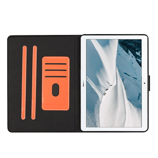 Card slot details on leather tablet case interior compartments