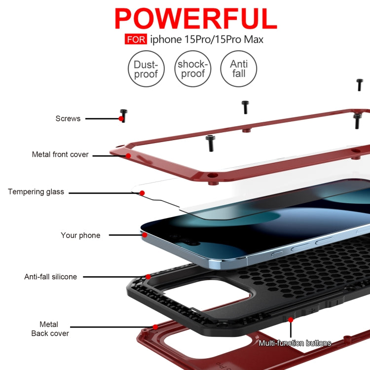 Shockproof Life Waterproof Dust-proof Metal + Silicone Phone Case, For iPhone 15 Pro Max, For iPhone 15 Pro, For iPhone 15 Plus, For iPhone 15