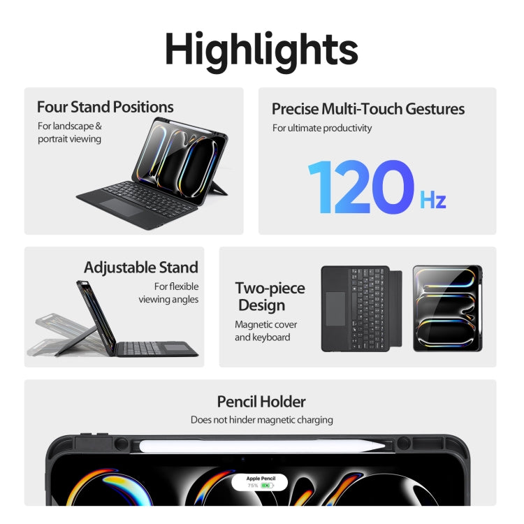 Étui clavier magnétique sans fil Bluetooth DUX DUCIS série DK pour iPad Pro 13 (2024), iPad Pro 11 (2024), iPad Air 11 (2024), iPad 4 et 5 (2022), iPad 10e génération (10.9) (2022), iPad 10.2 (2019/2020/2021/Air 2019)