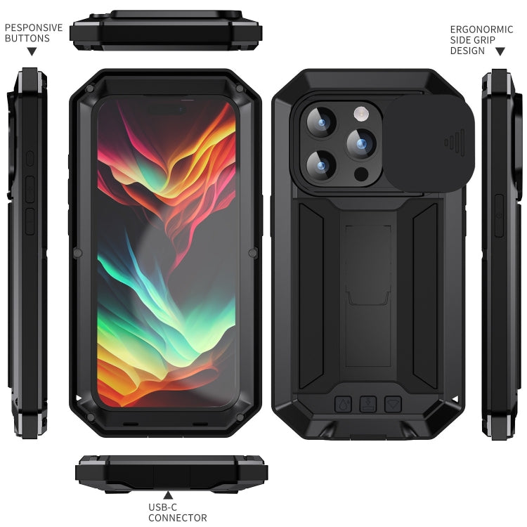R-JUST Sliding Camera IP54 Life Waterproof Holder Phone Case, For iPhone 15 Pro, For iPhone 15 Plus, For iPhone 15