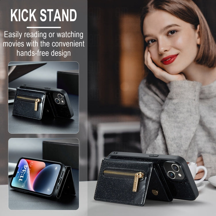 DG.MING M3 Series Glitter Powder Card Bag Leather Phone Case