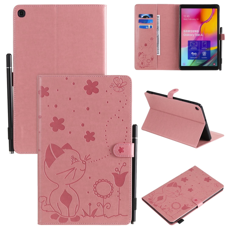 Cat Bee Embossing Pattern Shockproof Table PC Protective Case with Holder & Card Slots & Wallet & Pen Slot, For Samsung Galaxy Tab A8.0 (2018) T387, For Samsung Galaxy Tab A10.1 (2019) T510, For Samsung Galaxy Tab E9.6 T560