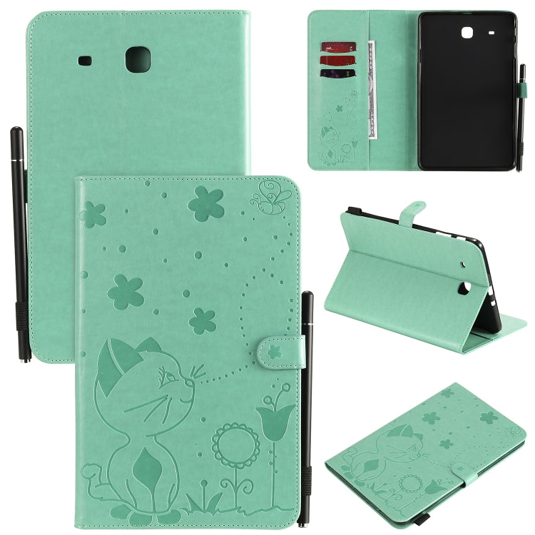 Cat Bee Embossing Pattern Shockproof Table PC Protective Case with Holder & Card Slots & Wallet & Pen Slot, For Samsung Galaxy Tab A8.0 (2018) T387, For Samsung Galaxy Tab A10.1 (2019) T510, For Samsung Galaxy Tab E9.6 T560