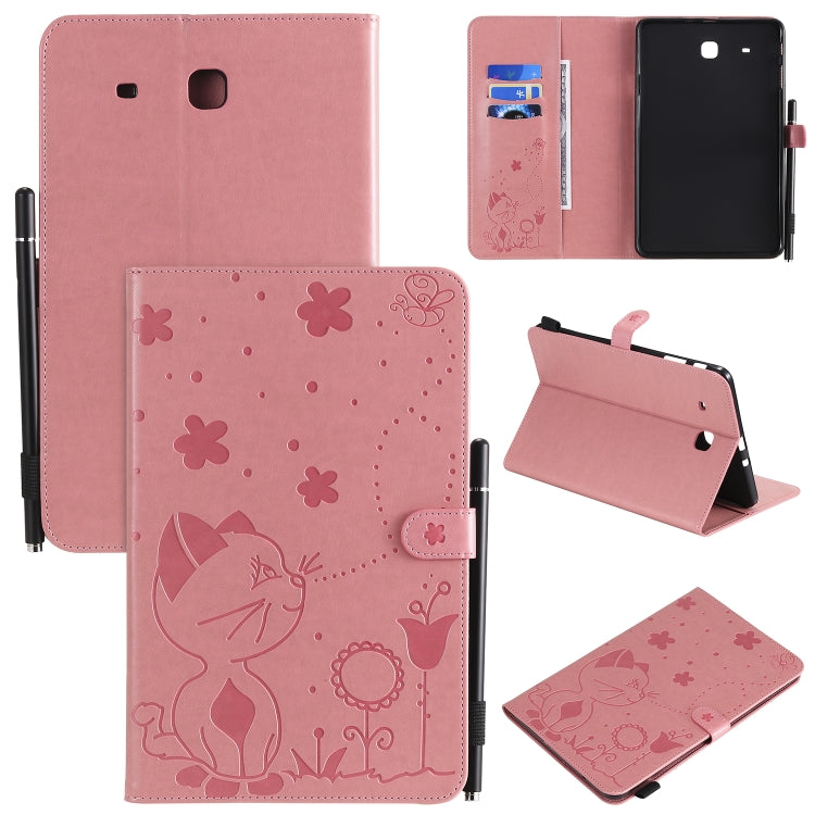 Cat Bee Embossing Pattern Shockproof Table PC Protective Case with Holder & Card Slots & Wallet & Pen Slot, For Samsung Galaxy Tab A8.0 (2018) T387, For Samsung Galaxy Tab A10.1 (2019) T510, For Samsung Galaxy Tab E9.6 T560