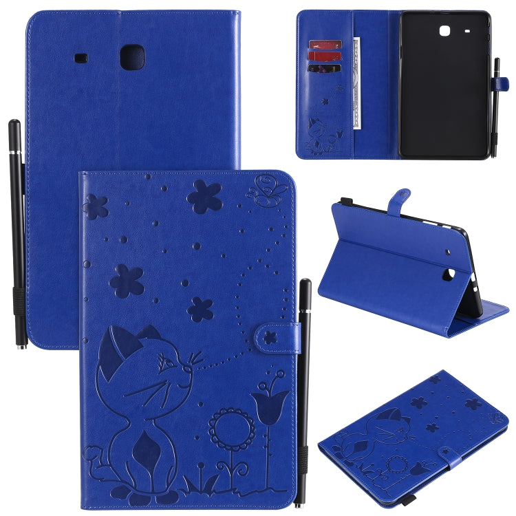 Cat Bee Embossing Pattern Shockproof Table PC Protective Case with Holder & Card Slots & Wallet & Pen Slot, For Samsung Galaxy Tab A8.0 (2018) T387, For Samsung Galaxy Tab A10.1 (2019) T510, For Samsung Galaxy Tab E9.6 T560