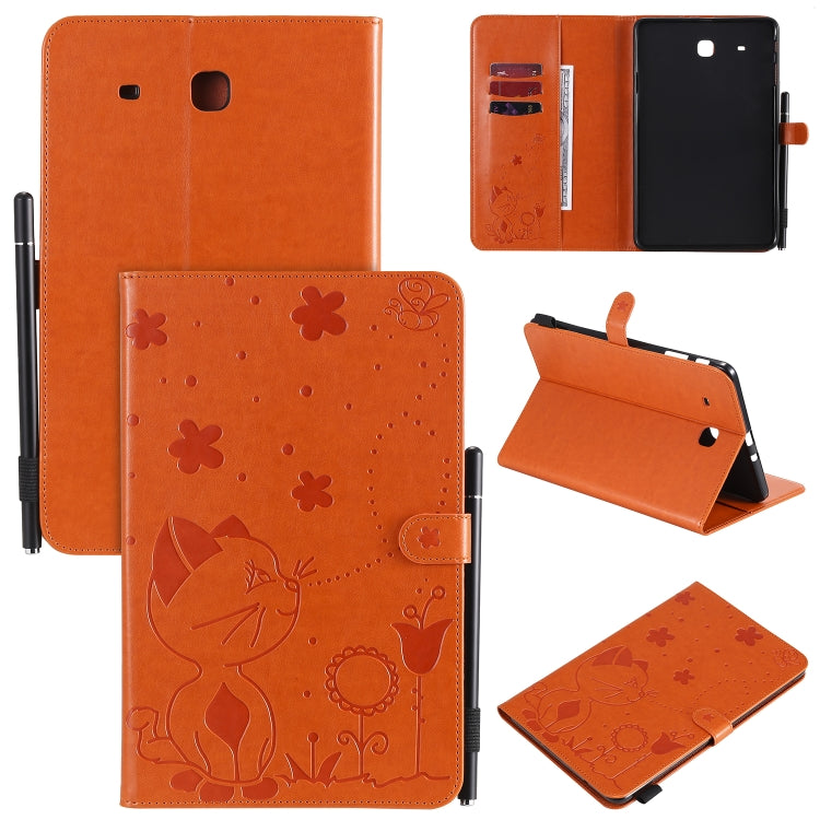 Cat Bee Embossing Pattern Shockproof Table PC Protective Case with Holder & Card Slots & Wallet & Pen Slot, For Samsung Galaxy Tab A8.0 (2018) T387, For Samsung Galaxy Tab A10.1 (2019) T510, For Samsung Galaxy Tab E9.6 T560