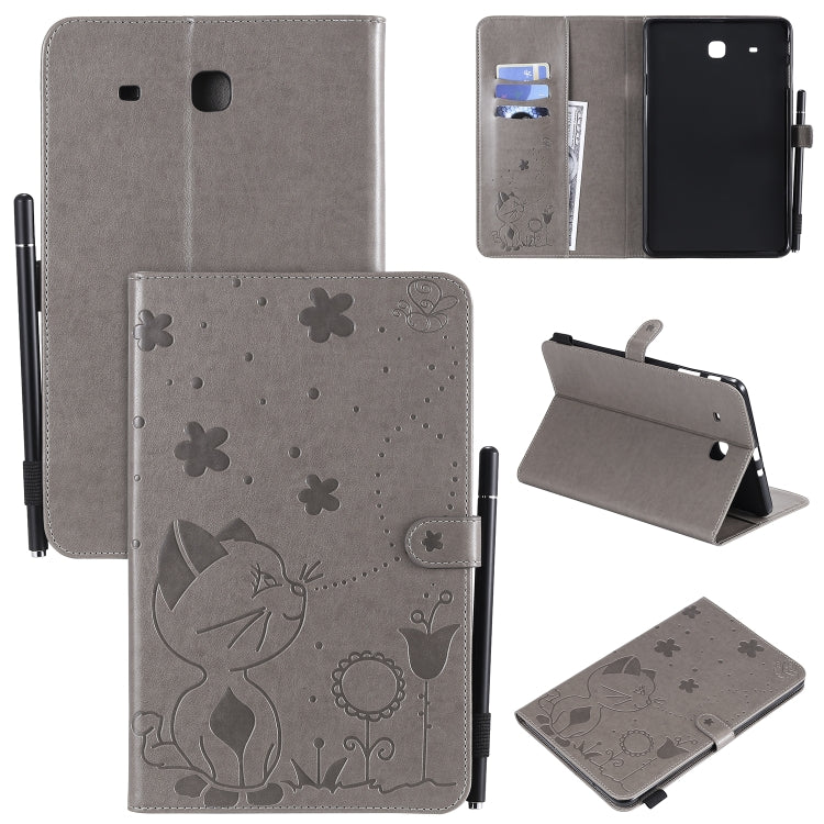 Cat Bee Embossing Pattern Shockproof Table PC Protective Case with Holder & Card Slots & Wallet & Pen Slot, For Samsung Galaxy Tab A8.0 (2018) T387, For Samsung Galaxy Tab A10.1 (2019) T510, For Samsung Galaxy Tab E9.6 T560