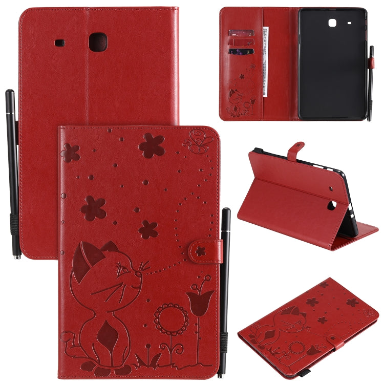 Cat Bee Embossing Pattern Shockproof Table PC Protective Case with Holder & Card Slots & Wallet & Pen Slot, For Samsung Galaxy Tab A8.0 (2018) T387, For Samsung Galaxy Tab A10.1 (2019) T510, For Samsung Galaxy Tab E9.6 T560