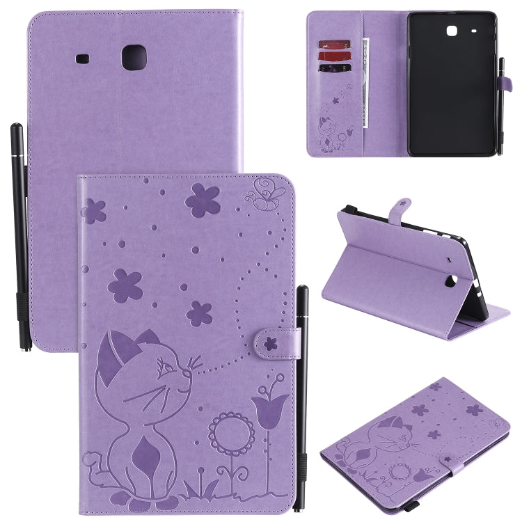 Cat Bee Embossing Pattern Shockproof Table PC Protective Case with Holder & Card Slots & Wallet & Pen Slot, For Samsung Galaxy Tab A8.0 (2018) T387, For Samsung Galaxy Tab A10.1 (2019) T510, For Samsung Galaxy Tab E9.6 T560