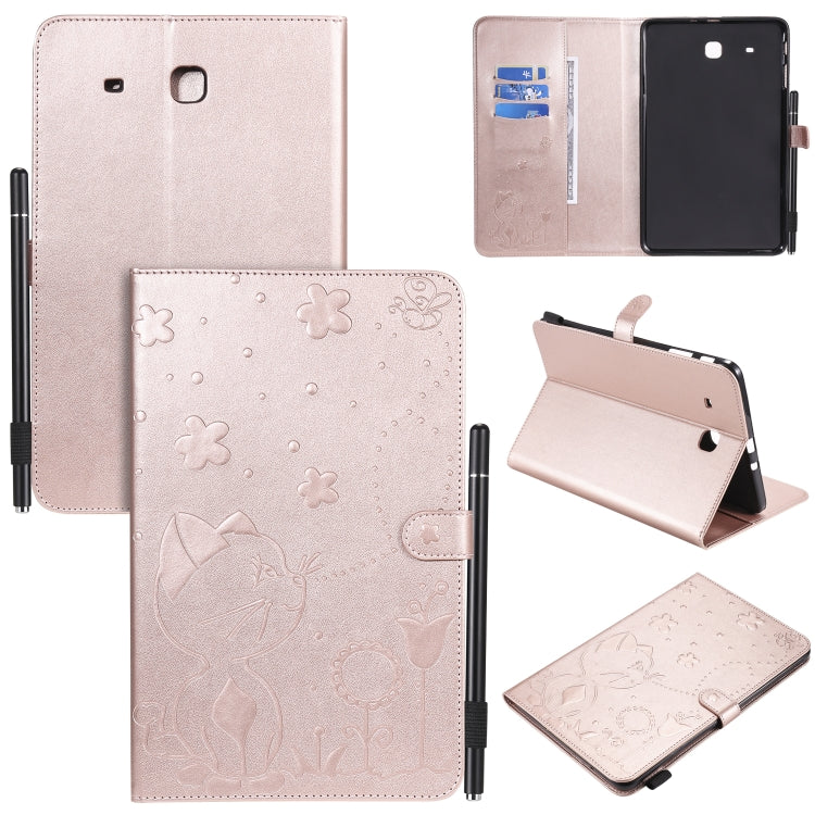 Cat Bee Embossing Pattern Shockproof Table PC Protective Case with Holder & Card Slots & Wallet & Pen Slot, For Samsung Galaxy Tab A8.0 (2018) T387, For Samsung Galaxy Tab A10.1 (2019) T510, For Samsung Galaxy Tab E9.6 T560