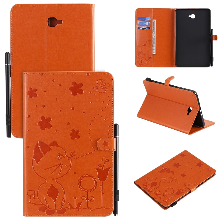 Cat Bee Embossing Pattern Shockproof Table PC Protective Case with Holder & Card Slots & Wallet & Pen Slot, For Samsung Galaxy Tab A10.1 (2016) T580