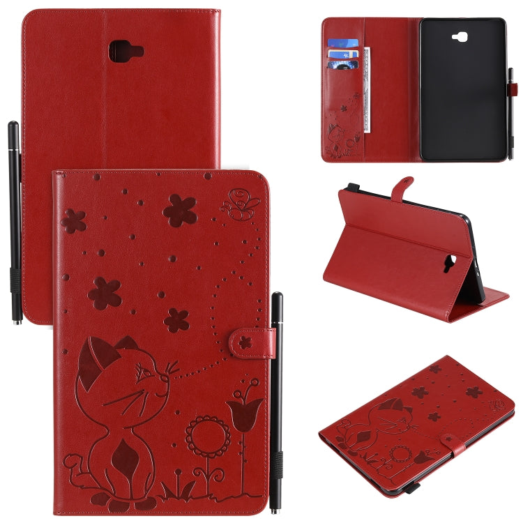 Cat Bee Embossing Pattern Shockproof Table PC Protective Case with Holder & Card Slots & Wallet & Pen Slot, For Samsung Galaxy Tab A10.1 (2016) T580