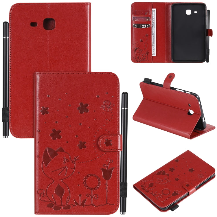 Cat Bee Embossing Pattern Shockproof Table PC Protective Case with Holder & Card Slots & Wallet & Pen Slot & Wake-up / Sleep Function, For Samsung Galaxy Tab A7.0 (2016) T280, For Samsung Galaxy Tab A8.0 (2015) T350, For Samsung Galaxy Tab A9.7 T550