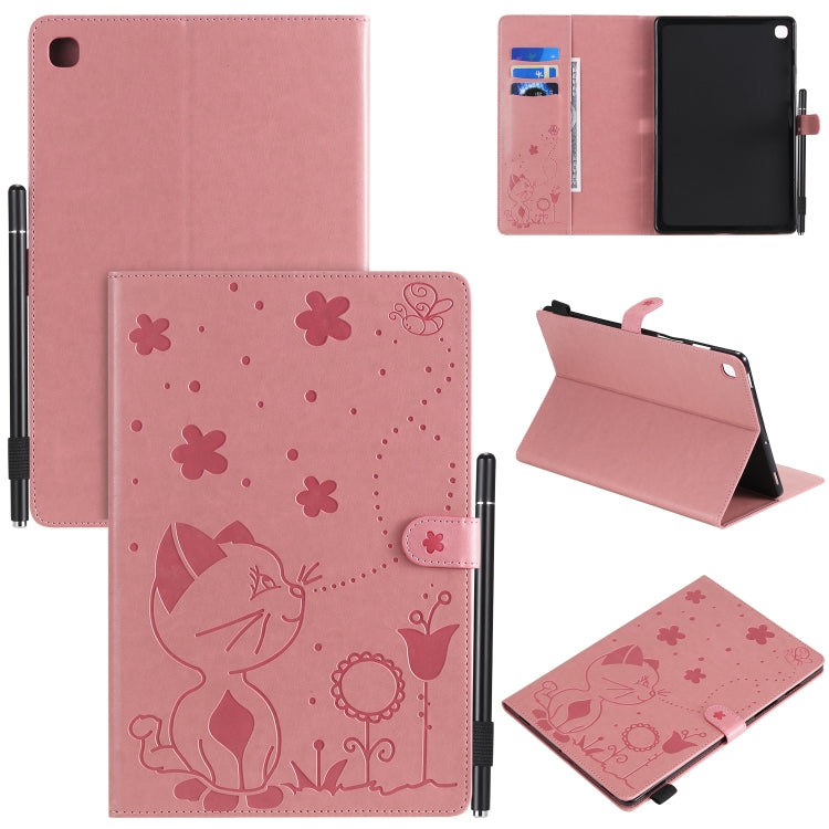Cat Bee Embossing Pattern Shockproof Table PC Protective Case with Holder & Card Slots & Wallet & Pen Slot & Wake-up / Sleep Function, For Samsung Galaxy Tab A10.5 T590 / T595, For Samsung Galaxy Tab S5e T720 / T725