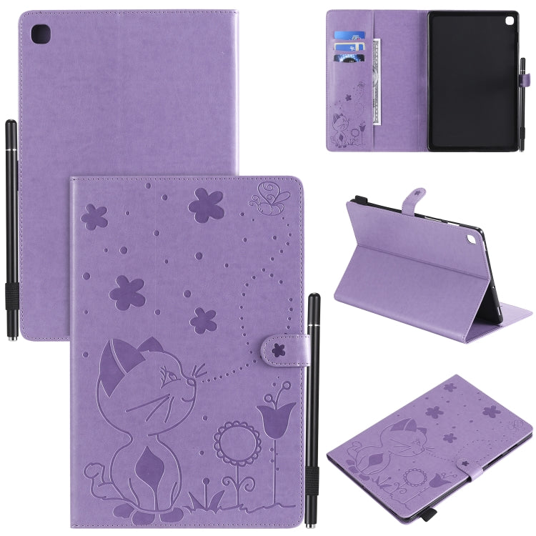 Cat Bee Embossing Pattern Shockproof Table PC Protective Case with Holder & Card Slots & Wallet & Pen Slot & Wake-up / Sleep Function, For Samsung Galaxy Tab A10.5 T590 / T595, For Samsung Galaxy Tab S5e T720 / T725
