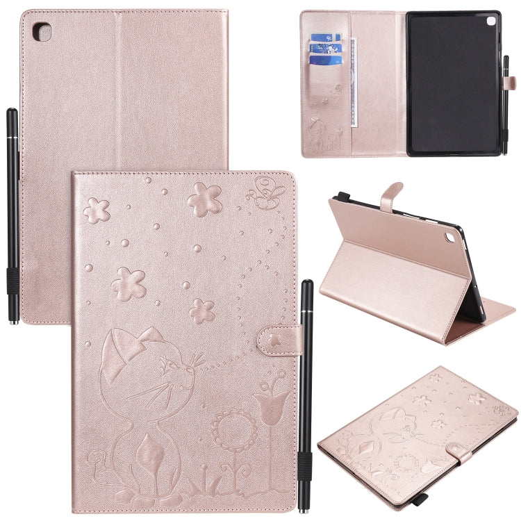 Cat Bee Embossing Pattern Shockproof Table PC Protective Case with Holder & Card Slots & Wallet & Pen Slot & Wake-up / Sleep Function, For Samsung Galaxy Tab A10.5 T590 / T595, For Samsung Galaxy Tab S5e T720 / T725