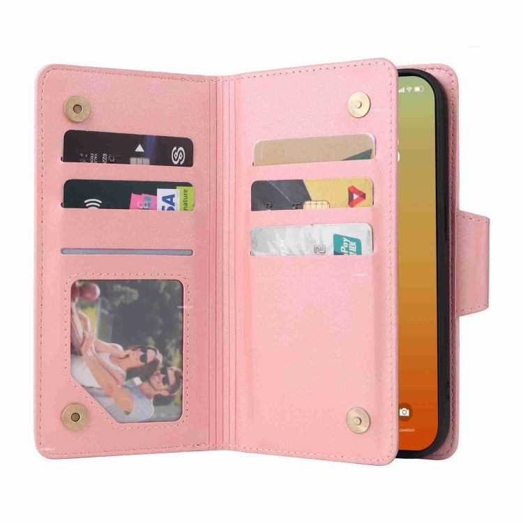 Rivet Buckle 9 Cards Three Fold Leather Phone Case