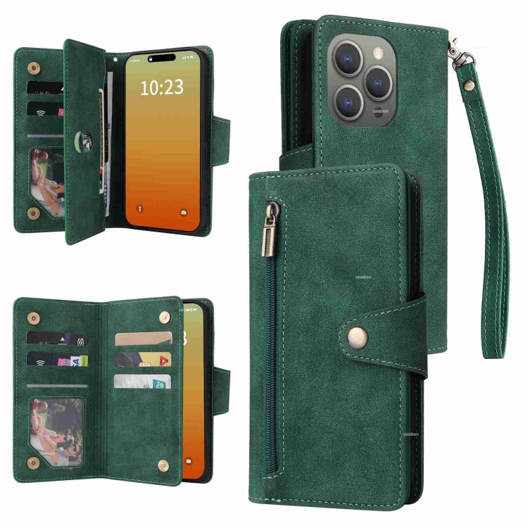 Rivet Buckle 9 Cards Three Fold Leather Phone Case