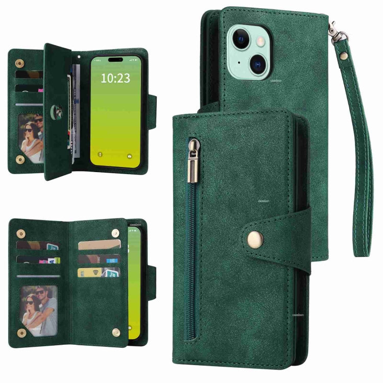 Rivet Buckle 9 Cards Three Fold Leather Phone Case