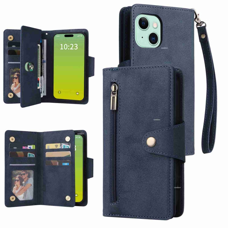 Rivet Buckle 9 Cards Three Fold Leather Phone Case
