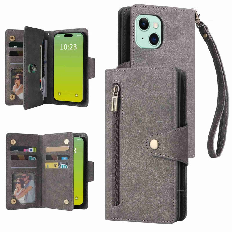 Rivet Buckle 9 Cards Three Fold Leather Phone Case
