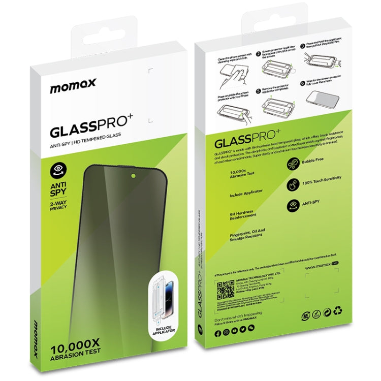 MOMAX 0.3mm 3D Anti-peep Tempered Glass Film, For iPhone 15 Pro Max, For iPhone 15 Pro, For iPhone 15 Plus, For iPhone 15