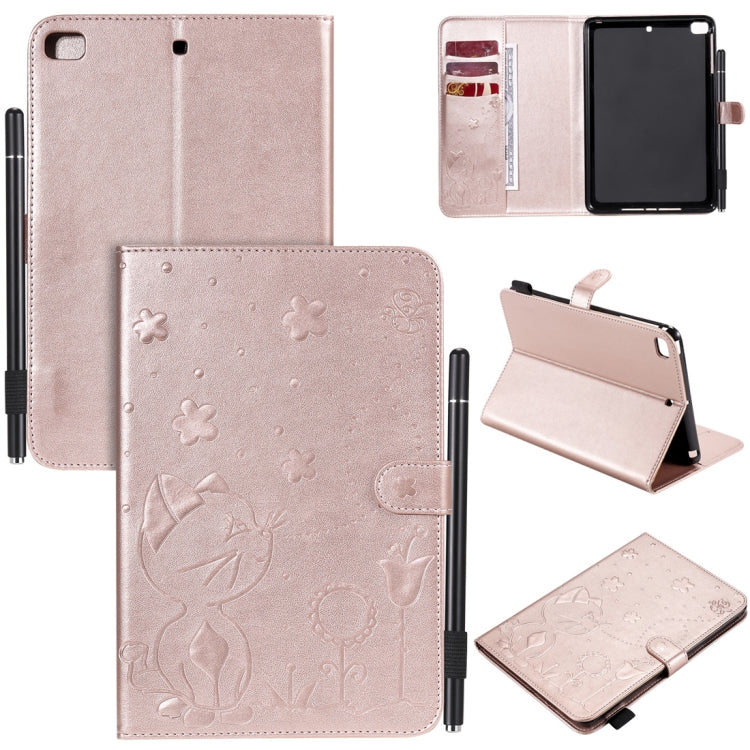 Cat Bee Embossing Pattern Horizontal Flip Leather Case with Holder & Card Slots & Wallet & Pen Slot & Wake-up / Sleep Function, For iPad mini 5 / 4 / 3 / 2 / 1, For iPad Air 2 / Air / 9.7 (2018) & (2017), For iPad 4 / 3 / 2