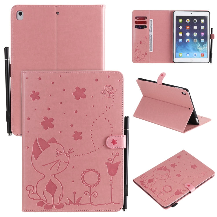 Cat Bee Embossing Pattern Horizontal Flip Leather Case with Holder & Card Slots & Wallet & Pen Slot & Wake-up / Sleep Function, For iPad mini 5 / 4 / 3 / 2 / 1, For iPad Air 2 / Air / 9.7 (2018) & (2017), For iPad 4 / 3 / 2