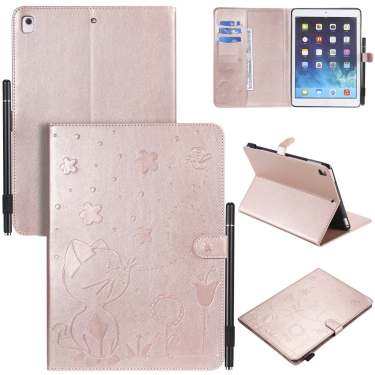 Cat Bee Embossing Pattern Horizontal Flip Leather Case with Holder & Card Slots & Wallet & Pen Slot & Wake-up / Sleep Function, For iPad mini 5 / 4 / 3 / 2 / 1, For iPad Air 2 / Air / 9.7 (2018) & (2017), For iPad 4 / 3 / 2