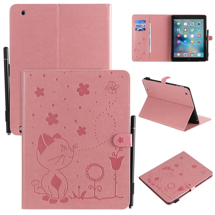 Cat Bee Embossing Pattern Horizontal Flip Leather Case with Holder & Card Slots & Wallet & Pen Slot & Wake-up / Sleep Function, For iPad mini 5 / 4 / 3 / 2 / 1, For iPad Air 2 / Air / 9.7 (2018) & (2017), For iPad 4 / 3 / 2