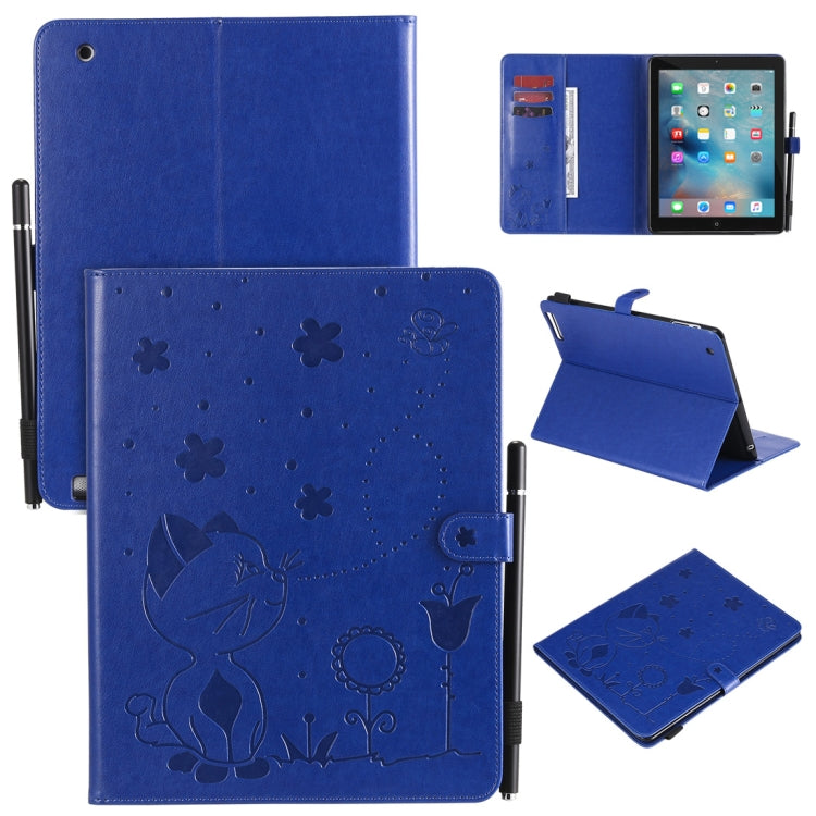 Cat Bee Embossing Pattern Horizontal Flip Leather Case with Holder & Card Slots & Wallet & Pen Slot & Wake-up / Sleep Function, For iPad mini 5 / 4 / 3 / 2 / 1, For iPad Air 2 / Air / 9.7 (2018) & (2017), For iPad 4 / 3 / 2