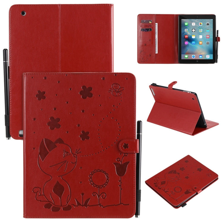 Cat Bee Embossing Pattern Horizontal Flip Leather Case with Holder & Card Slots & Wallet & Pen Slot & Wake-up / Sleep Function, For iPad mini 5 / 4 / 3 / 2 / 1, For iPad Air 2 / Air / 9.7 (2018) & (2017), For iPad 4 / 3 / 2
