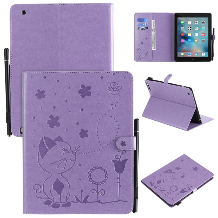 Cat Bee Embossing Pattern Horizontal Flip Leather Case with Holder & Card Slots & Wallet & Pen Slot & Wake-up / Sleep Function, For iPad mini 5 / 4 / 3 / 2 / 1, For iPad Air 2 / Air / 9.7 (2018) & (2017), For iPad 4 / 3 / 2