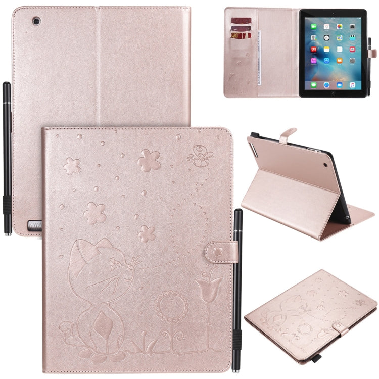 Cat Bee Embossing Pattern Horizontal Flip Leather Case with Holder & Card Slots & Wallet & Pen Slot & Wake-up / Sleep Function, For iPad mini 5 / 4 / 3 / 2 / 1, For iPad Air 2 / Air / 9.7 (2018) & (2017), For iPad 4 / 3 / 2