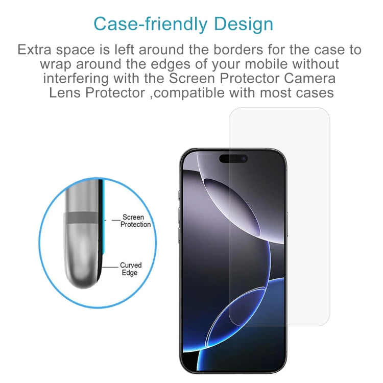Film en verre trempé 0,26 mm 9H 2,5D pour iPhone 16 Pro Max, iPhone 16 Pro, iPhone 16 Plus, iPhone 16, iPhone 15 Plus / 15 Pro Max, iPhone 15 / 15 Pro