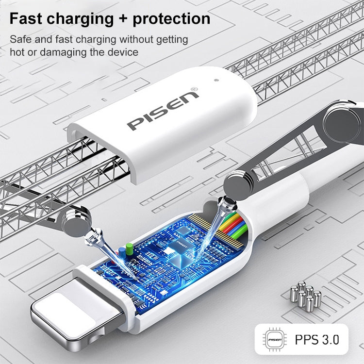 Câble de charge rapide PISEN 3.0A PD, 1 m Type-C vers 8 broches