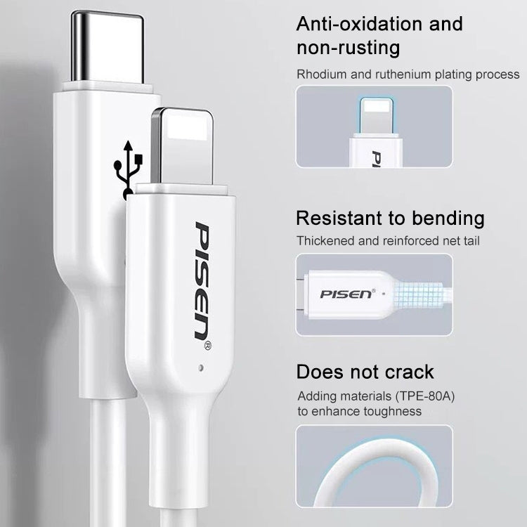 Câble de charge rapide PISEN 3.0A PD, 1 m Type-C vers 8 broches