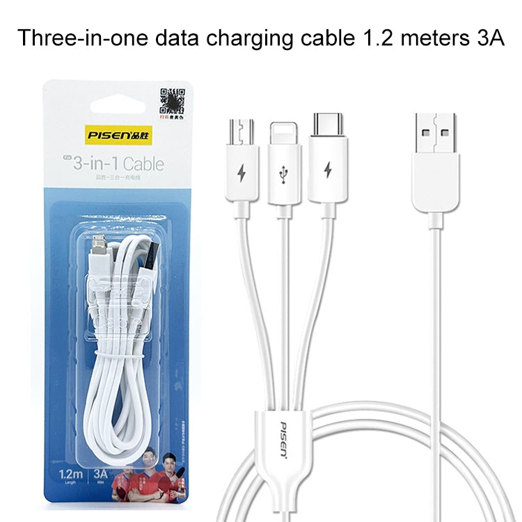 PISEN 3A 3 in 1 Data Cable, 1.2m