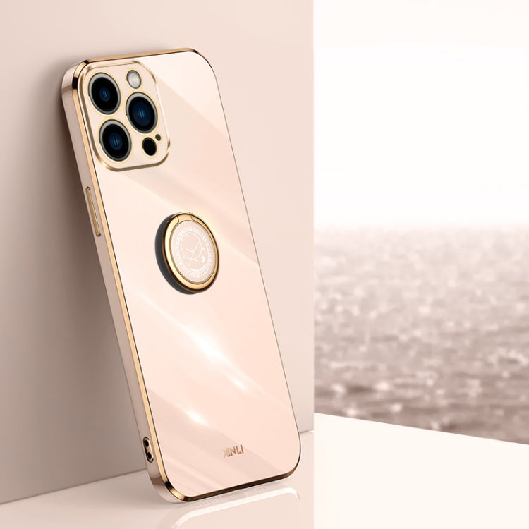 XINLI Straight Edge 6D Electroplate TPU Phone Case with Ring Holder, For iPhone 16 Plus, For iPhone 16, For iPhone 15 Pro Max