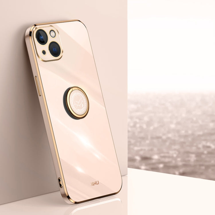 XINLI Straight Edge 6D Electroplate TPU Phone Case with Ring Holder, For iPhone 15 Pro, For iPhone 15 Plus, For iPhone 15